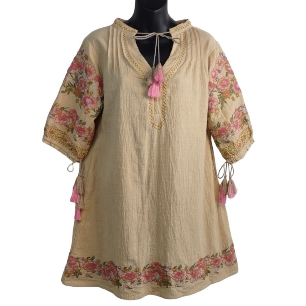 R. Vivimos NWT Boho Floral Embroidered Mini Sundress Beach Cover Resortwear